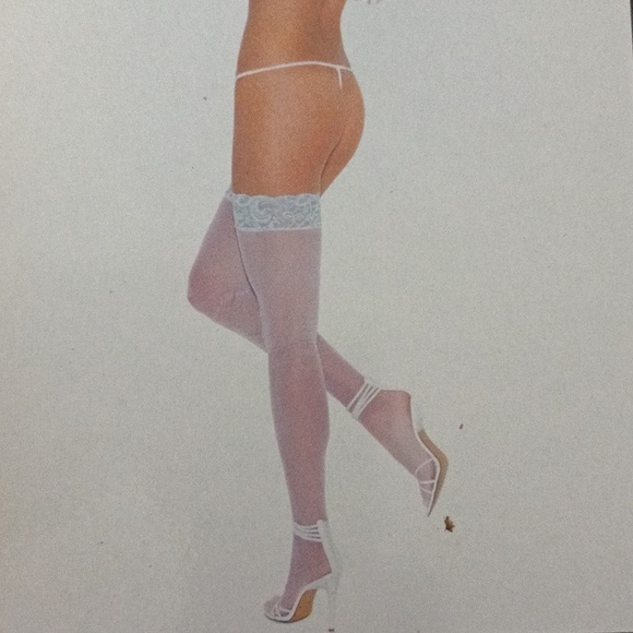 Elegant moments sheer thigh high baby blue lace top - Picture 4 of 4